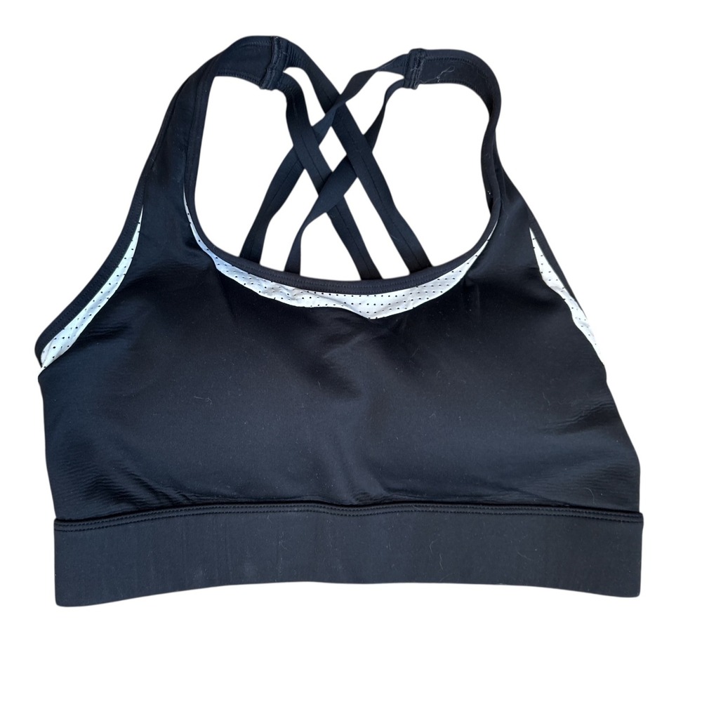 Zyia Black And White Strappy Back Sports Bra,Size Small, Padded Workout Athletic